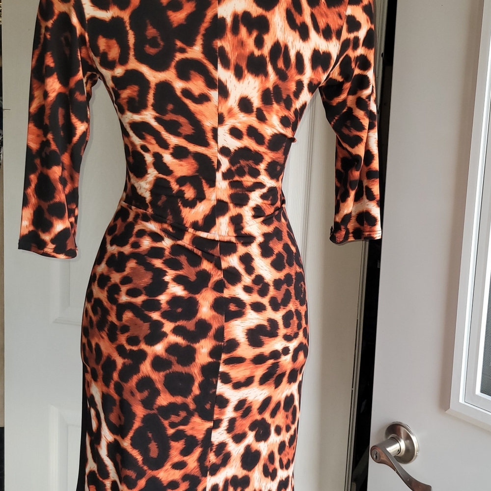 Purple Rain Animal Print 3/4 Sleeve Dress Size Small
